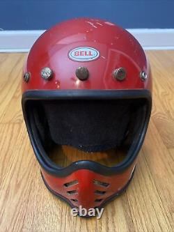 Vintage Bell Moto 3 III Motorycle Motocross Helmet Red White Stripe Size 7 & 1/8