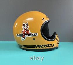 Vintage Bell Moto 3 Motorcycle Helmet Yellow Snell 1975 Size 7 1/8 Motocross