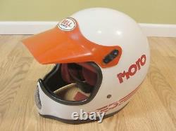 Vintage Bell Moto 3 Pro Motocross ATV Helmet Red White with Red Bell Visor sz XL