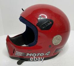 Vintage Bell Moto 4 Motorcycle Full Face Helmet Red Motocross Star