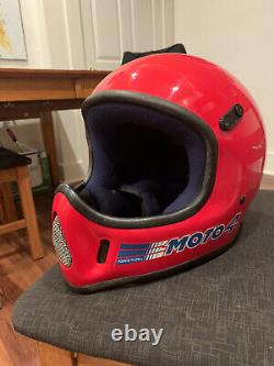 Vintage Bell Moto 4 Motorcycle Helmet MX AHRMA Red Blue 80s Size 7 3/8