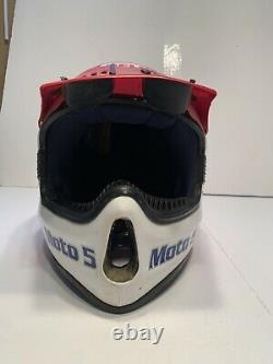 Vintage Bell Moto 5 Motocross MX Helmet 1989 White & Red with Vent Duct Visor