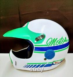Vintage Bell Moto4 SL Motocross Helmet Sz Large White Green & Blue 1989 Used