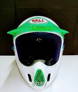 Vintage Bell Moto4 SL Motocross Helmet Sz Large White Green & Blue 1989 Used