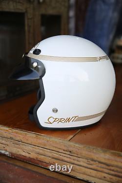 Vintage Bell Motorcycle Helmet Sprint Open Face White Gold 80s with Visor L/XL