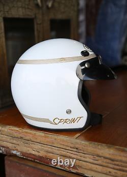 Vintage Bell Motorcycle Helmet Sprint Open Face White Gold 80s with Visor L/XL