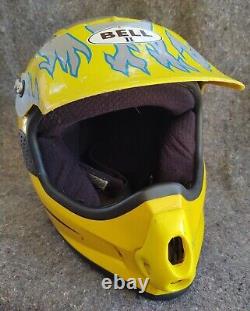 Vintage Bell Motto 2 II Yellow Flames Motocross Motorcycle Helmet Sz M
