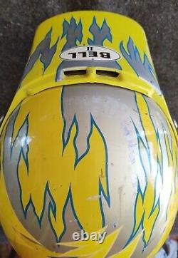 Vintage Bell Motto 2 II Yellow Flames Motocross Motorcycle Helmet Sz M