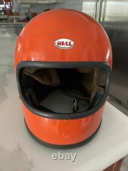 Vintage Bell Star 1970s Orange Motorcycle Motocross Helmet 7 5/8 Used, Solid