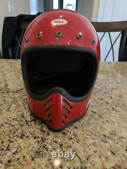 Vintage Bmx 1980 Bell Snell Moto3 Red Motorcycle Helmet 7-5/8 Moto 3 Motocross