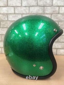 Vintage Buco Metal Flake Green Motorcycle Jet Helmet Motocross