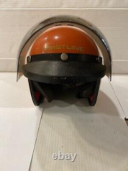 Vintage Firstline Orange Motorcycle Motocross Helmet with Chin Strap & Visor