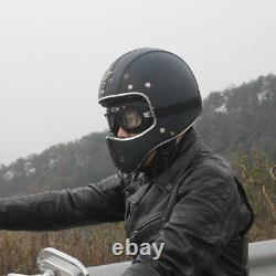 Vintage Full Face Motorcycle Helmet Deluxe Leather Motocross Street Bike Helmet
