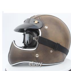Vintage Full Face Motorcycle Helmet Deluxe Leather Street Bike Motocross Helmet