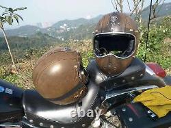 Vintage Full Face Motorcycle Helmet withGoggles PU Leather Motocross Racing Helmet