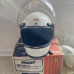 Vintage Grant Motorcycle Helmet Blue Full Face Bubble Visor Universal Size