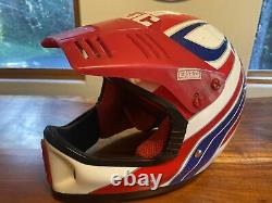 Vintage HJC Motocross Helmet Size Medium Red White And Blue