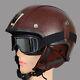 Vintage Leather Motorcycle Half Helmet Skull Cap withGoggles Face Mask Neck Pad