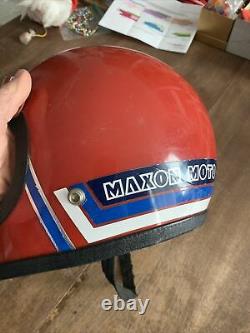 Vintage Maxon Moto Full Face Motorcycle Motocross Helmet Visor Red Universal