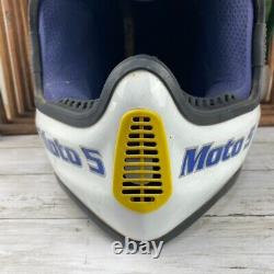 Vintage Motocross Bell Moto 5 White, Blue, Yellow Helmet Size 7 5/8 (61)