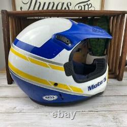 Vintage Motocross Bell Moto 5 White, Blue, Yellow Helmet Size 7 5/8 (61)