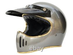 Vintage Motocross Helmet Motorcycle Helmet Retro Off-Road withBubble Visor Gray