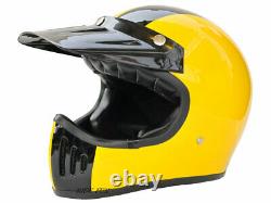 Vintage Motocross Motorcycle Helmet Off-Road withBubble Visor Yellow / Black Line