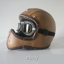 Vintage Motorcycle Helmet Full Face Deluxe Leather Motocross Racing S/M/L/XL/XXL