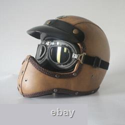 Vintage Motorcycle Helmet Full Face Deluxe Leather Motocross Racing S/M/L/XL/XXL