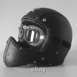 Vintage Motorcycle Helmet Full Face Deluxe PU Leather Motocross Racing Offroad L