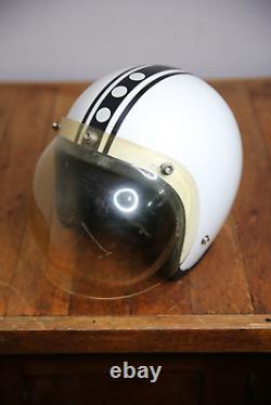 Vintage Motorcycle Helmet Racing Stripe Bubble Shield white black Bell Buco etc