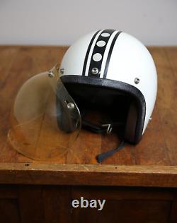 Vintage Motorcycle Helmet Racing Stripe Bubble Shield white black Bell Buco etc