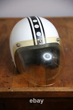 Vintage Motorcycle Helmet Racing Stripe Bubble Shield white black Bell Buco etc