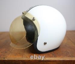 Vintage Motorcycle Helmet Racing Stripe Bubble Shield white black Bell Buco etc