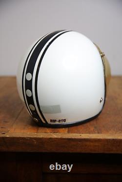 Vintage Motorcycle Helmet Racing Stripe Bubble Shield white black Bell Buco etc