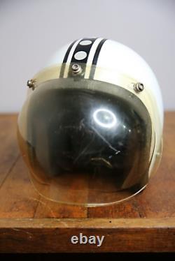 Vintage Motorcycle Helmet Racing Stripe Bubble Shield white black Bell Buco etc