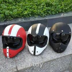 Vintage Motorcycle Leather Helmet Full Face Cruiser Street Bike Motocross Racing