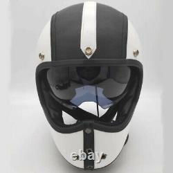 Vintage Motorcycle Motocross Helmet Full Face withSun Visor Deluxe PU Leather M