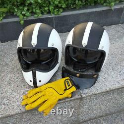 Vintage Motorcycle Motocross Helmet Full Face withSun Visor Deluxe PU Leather M