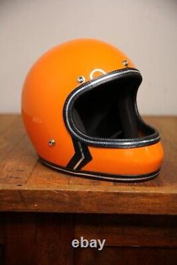 Vintage Motorcycle Snowmobile Helmet Orange black stripe L bell buco fulmer etc