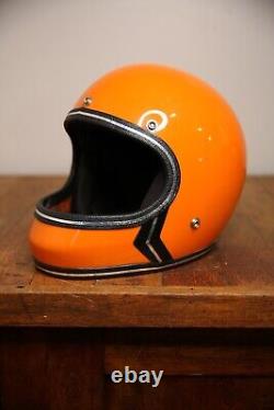Vintage Motorcycle Snowmobile Helmet Orange black stripe L bell buco fulmer etc