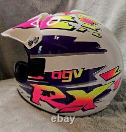 Vintage Neon 1984 agv RX Motocross ATV Off Road Helmet Snell 54 cm Made In Italy