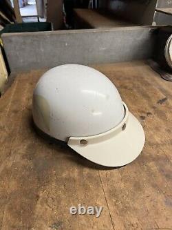 Vintage Old Rare Original Bell White Motorcycle Racing Half Helmet W Visor USA