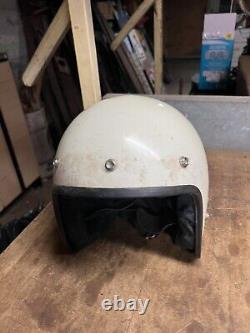 Vintage Old White Motorcycle Racing Full Helmet DOT I-01 GR. 850 Medium M USA
