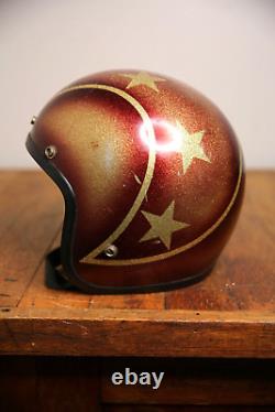 Vintage PPI Motorcycle Helmet Metal Flake Sparkle Gold Stars Old school chopper