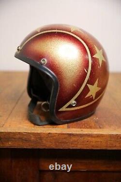 Vintage PPI Motorcycle Helmet Metal Flake Sparkle Gold Stars Old school chopper
