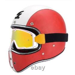 Vintage PU Leather Motorcycle Helmet Full Face Motorbike Scooter Motocross Crash