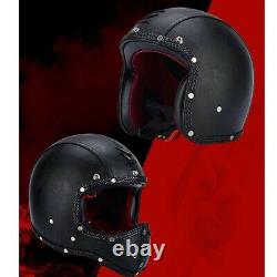 Details about   Vintage PU Leather Motorcycle Helmet Full Face Motorbike Scooter Motocross Crash 