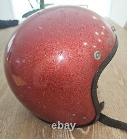 Vintage Red Metal Flake Motorcycle Helmet