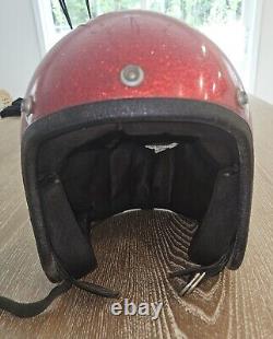 Vintage Red Metal Flake Motorcycle Helmet